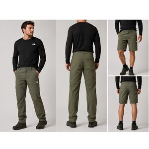 The North Face Convertible Hiking Pants Men 34 Olive Green Zip Off Ripstop Cargo